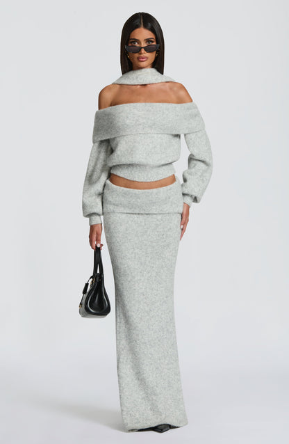 Andie Maxi Skirt - Light Grey Marl