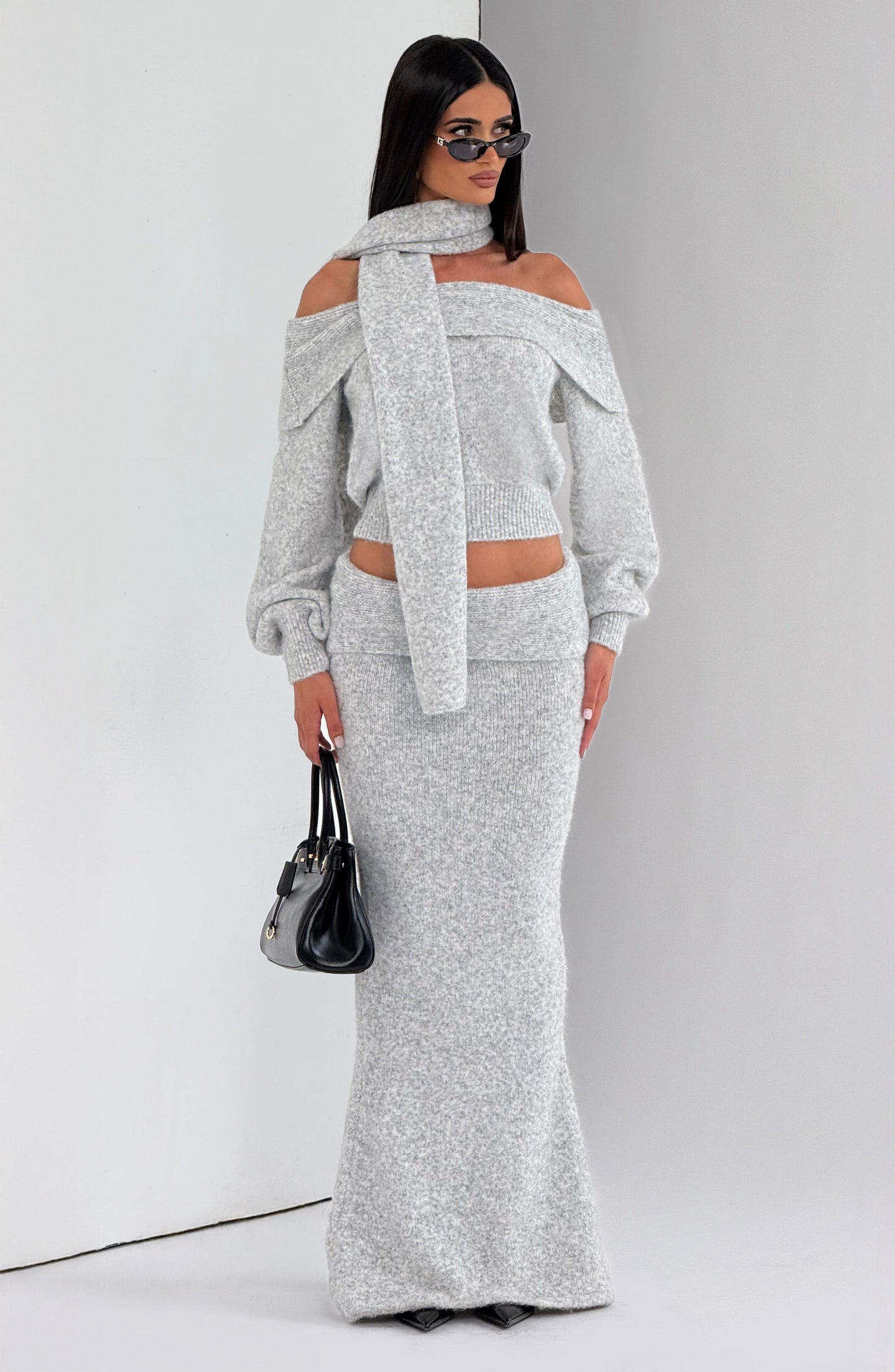 Andie Maxi Skirt - Light Grey Marl